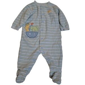 First Moments Baby Boy Noahs Ark Striped Footed Sleeper Blue 3-6M Cotton
